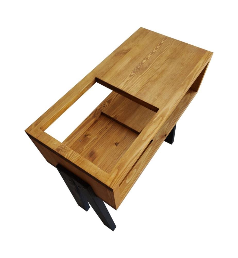 Plattenspielerständer, 100 % Kiefernholz, Teak, Schwarz