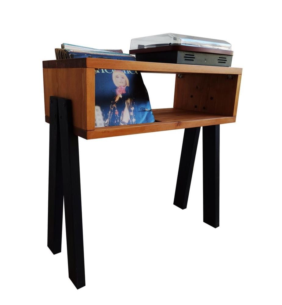 Plattenspielerständer, 100 % Kiefernholz, Teak, Schwarz