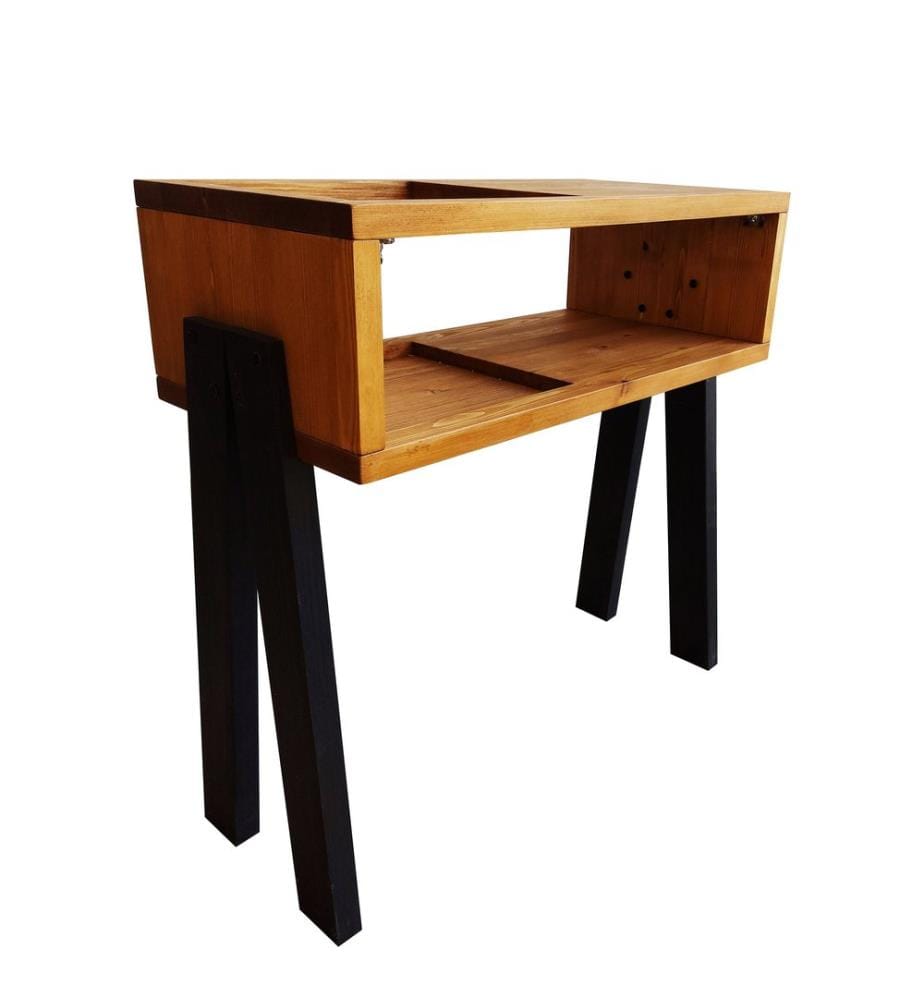 Plattenspielerständer, 100 % Kiefernholz, Teak, Schwarz