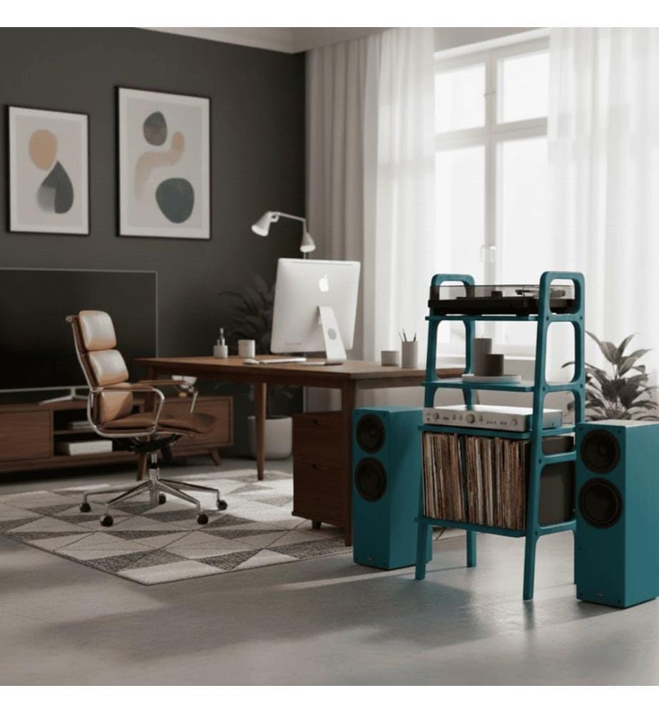 Plattenspielerständer, 100 % Hornbuchen-Sperrholz, Blau