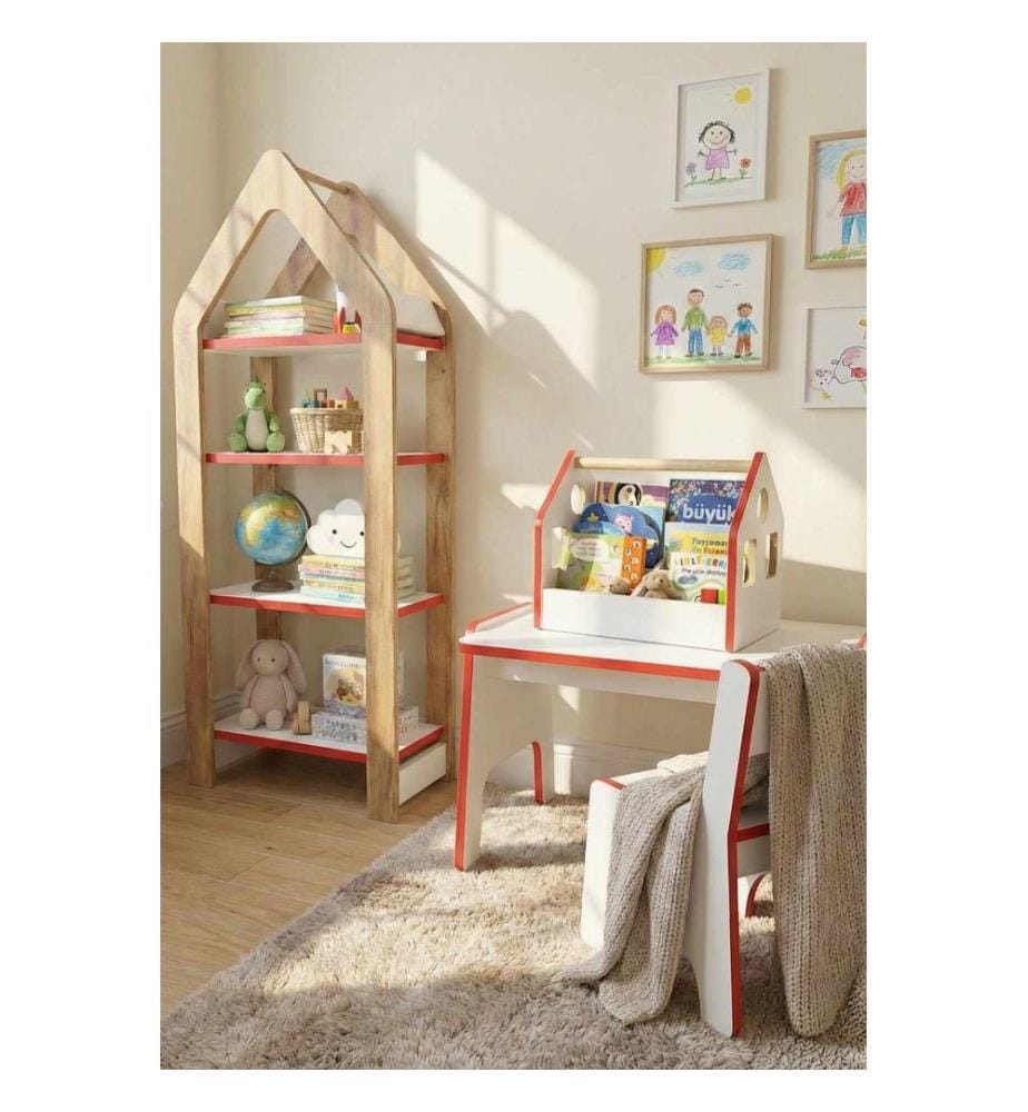 Buchablage, 100 % melaminbeschichtete Spanplatte, Rot, Weiss