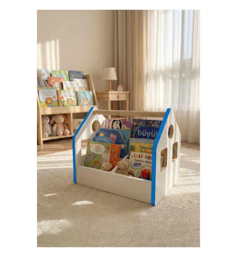 Book Caddy, 100% MELAMINE COATED PARTICLE BOARD, Blue, White