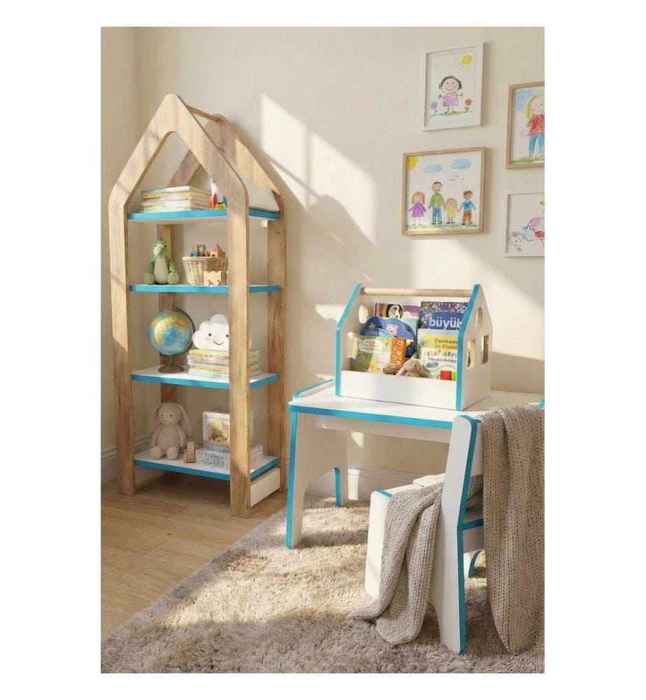 Book Caddy, 100% MELAMINE COATED PARTICLE BOARD, Blue, White