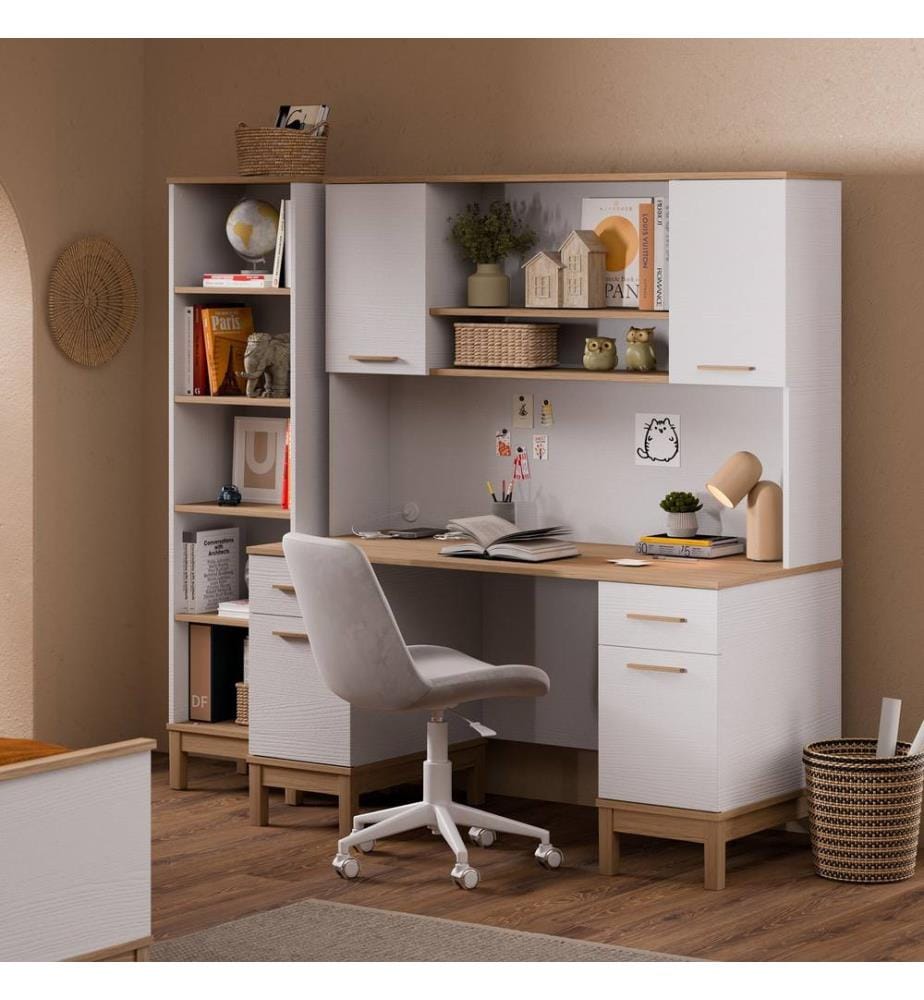Schreibtisch, 100 % melaminbeschichtete Spanplatte, Holz, Weisseiche