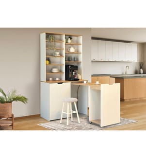 Kaffeetisch- und Hocker-Set, 3-teilig, 100 % melaminbeschichtete Spanplatte, Eiche, Creme