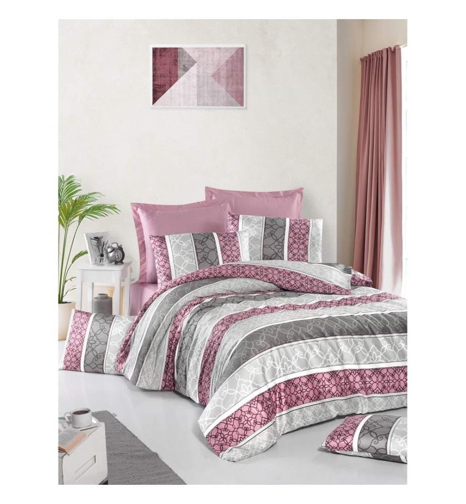 Satin King Quilt Cover Set , Dusty Rose, Grey, White, 100% Cotton Satin