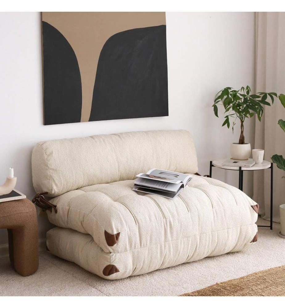 Canapé-lit 2 places, crème, 100 % polyester, tissu : Teddy