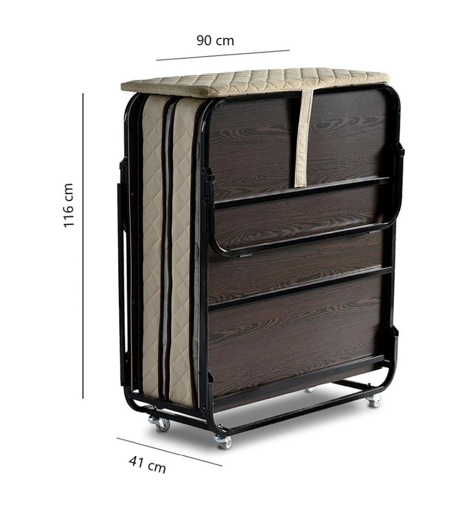 Folding Bed, WhiteBlack, Metal Frame