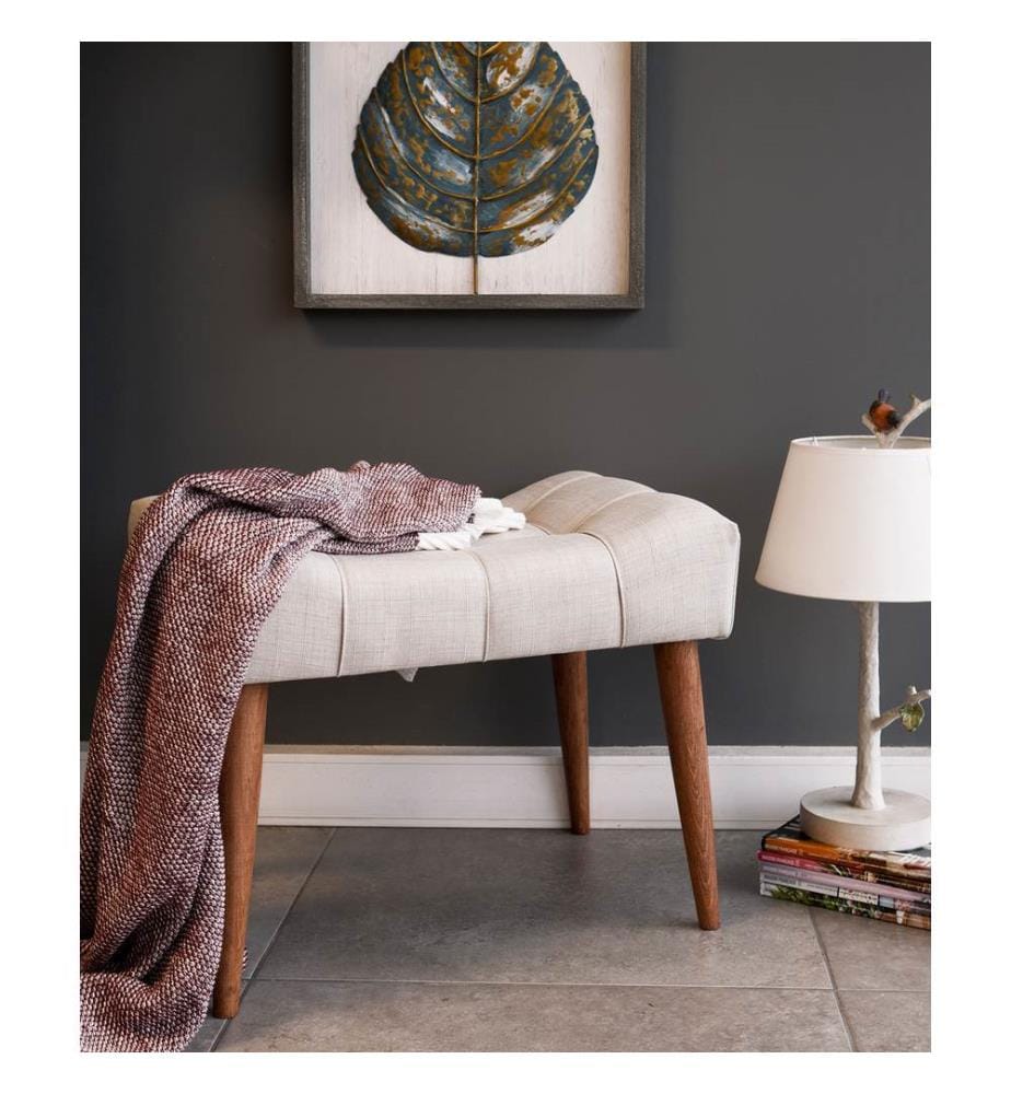 Pouffe, Cream, Solid Wood Frame, Polyester Fabric