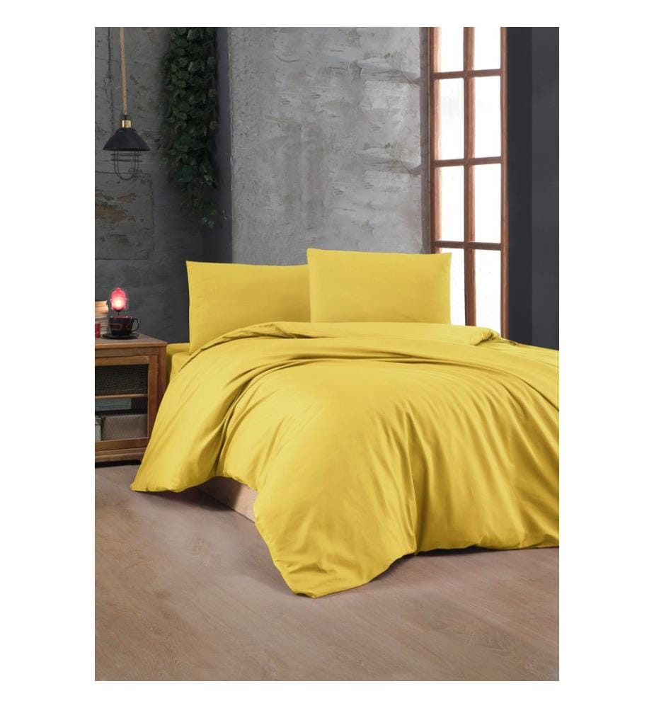 Set copripiumino Ranforce Super King , Giallo scuro, 100% cotone Ranforce