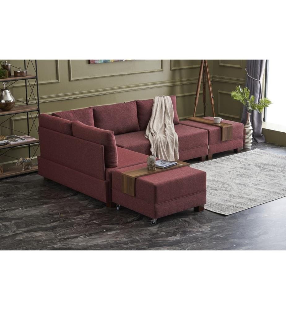 Corner Sofa-Bed, Claret Red, Wood / Fiberboard Frame, Polyester Fabric