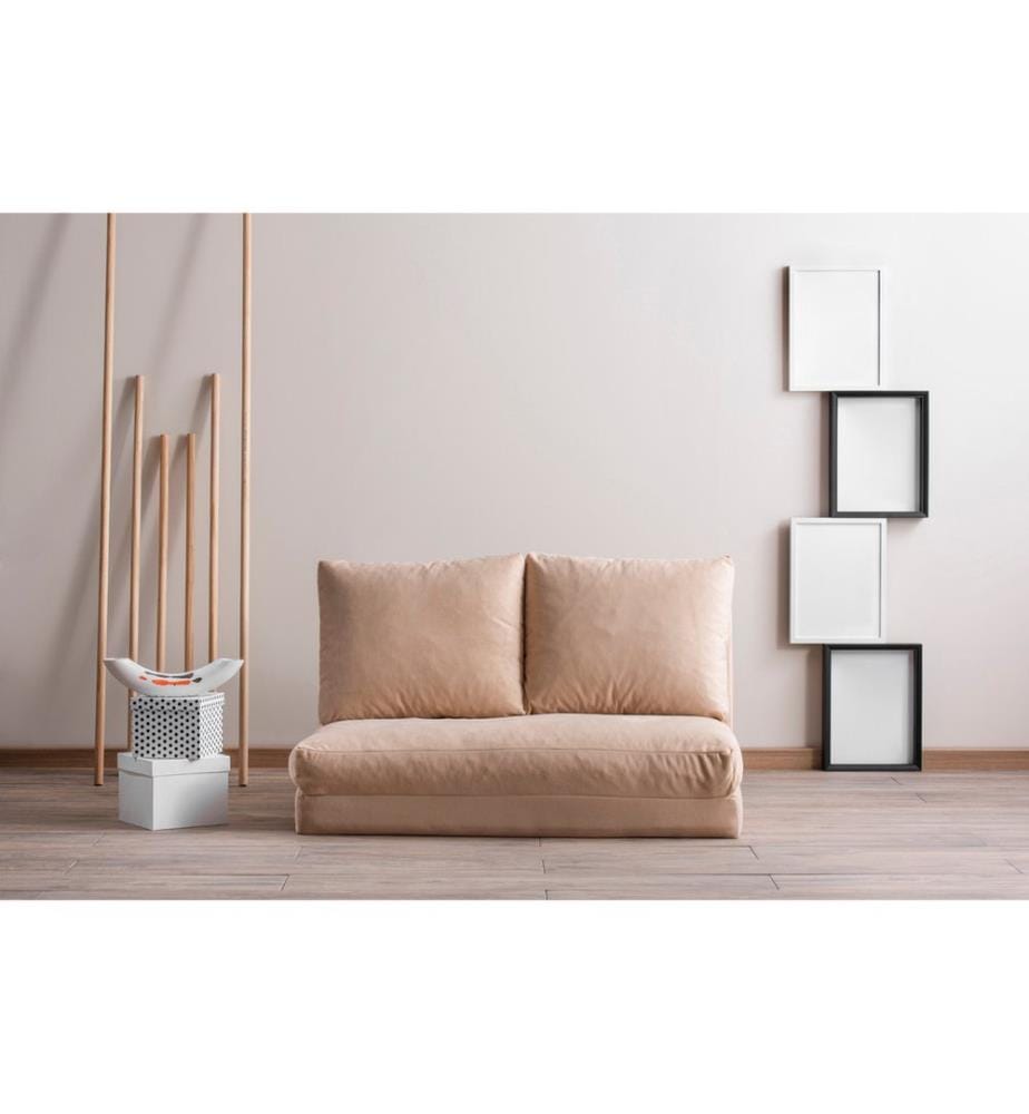 2-Seat Sofa-Bed, Cream, Metal Frame, Polyestere Fabric Fabric