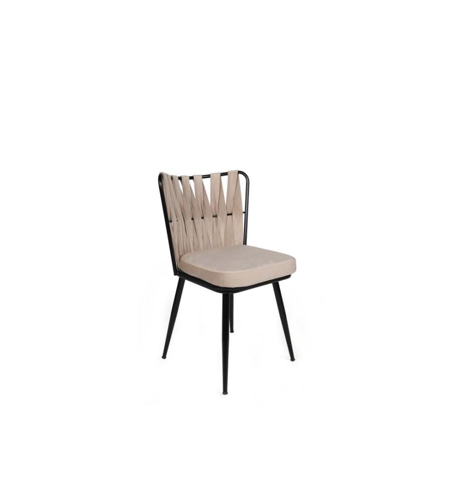 Stuhl-Set , 2 Stück, Creme, Schwarz, Gestell: Metall, Sitz: Samtstoff / Melaminharzbeschichtete Spanplatte, Rückenlehne: Metall / Samtstoff