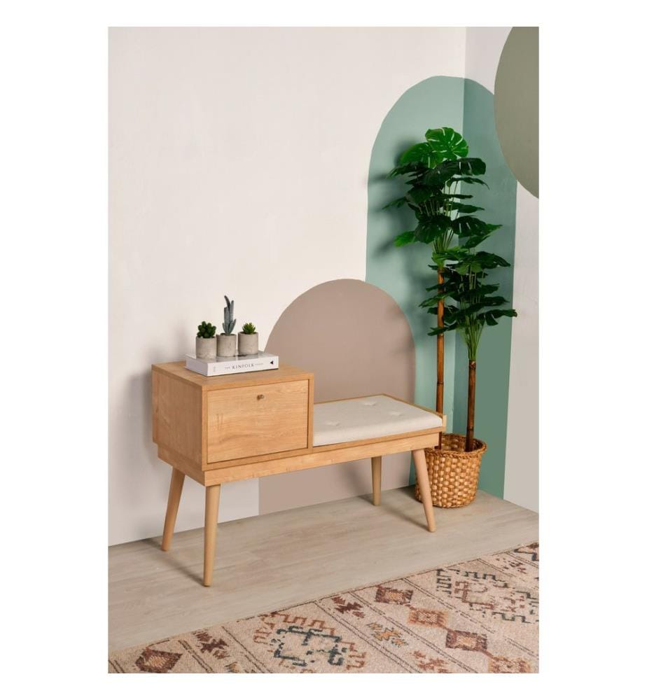 Banc, chêne, crème, bois de charme, tissu de lin