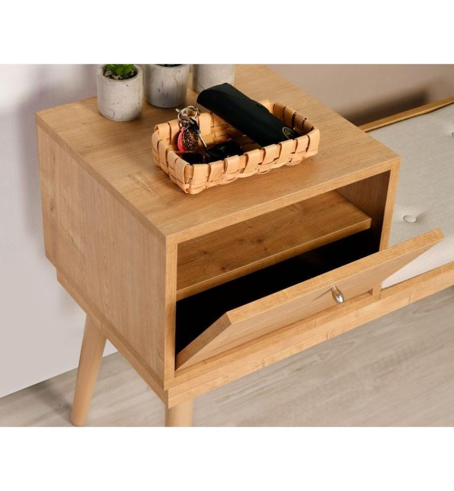 Banc, chêne, crème, bois de charme, tissu de lin