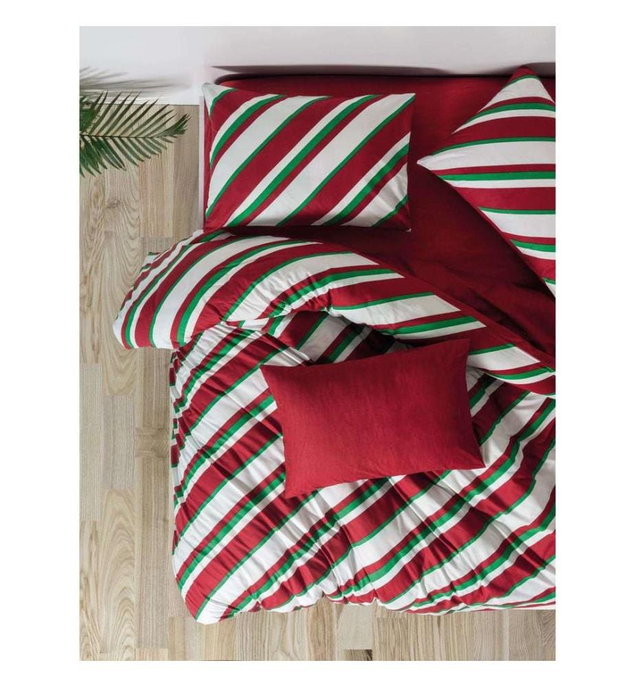 Set copripiumino Ranforce Super King, verde, rosso, bianco, 100% cotone Ranforce