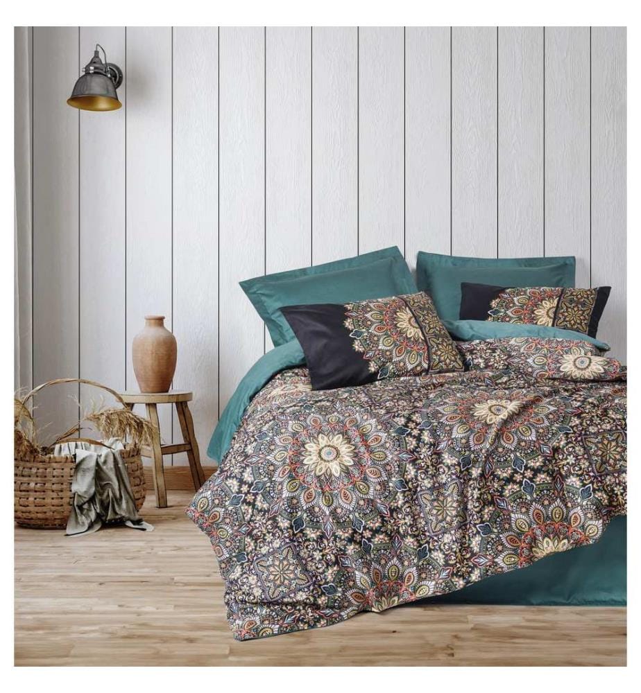 Parure de lit en satin pour une personne, pétrole, 100 % satin de coton