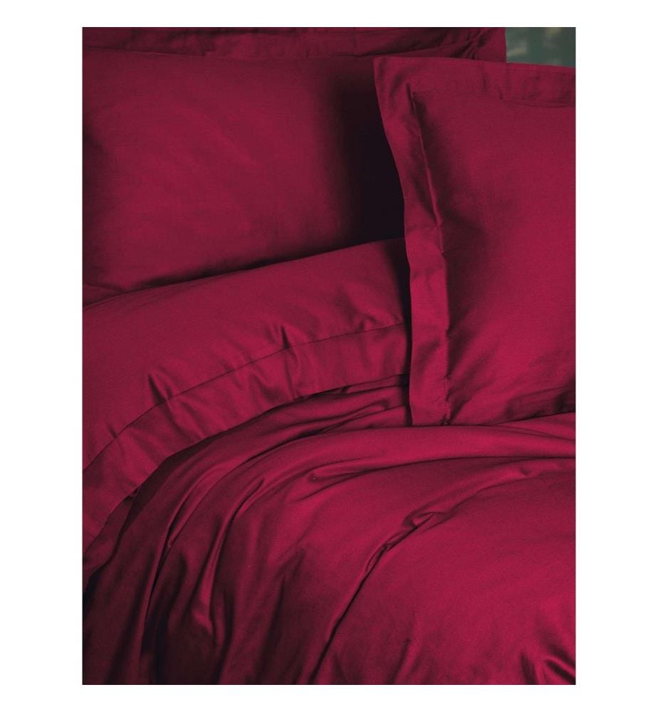 Parure de lit en satin pour lit simple, rouge bordeaux, 100 % satin de coton