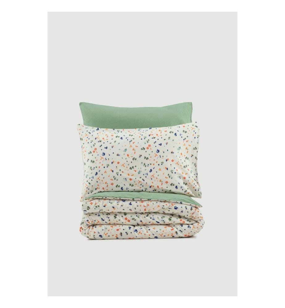 Ranforce King, parure de lit, vert, blanc, orange, bleu foncé, 100 % coton