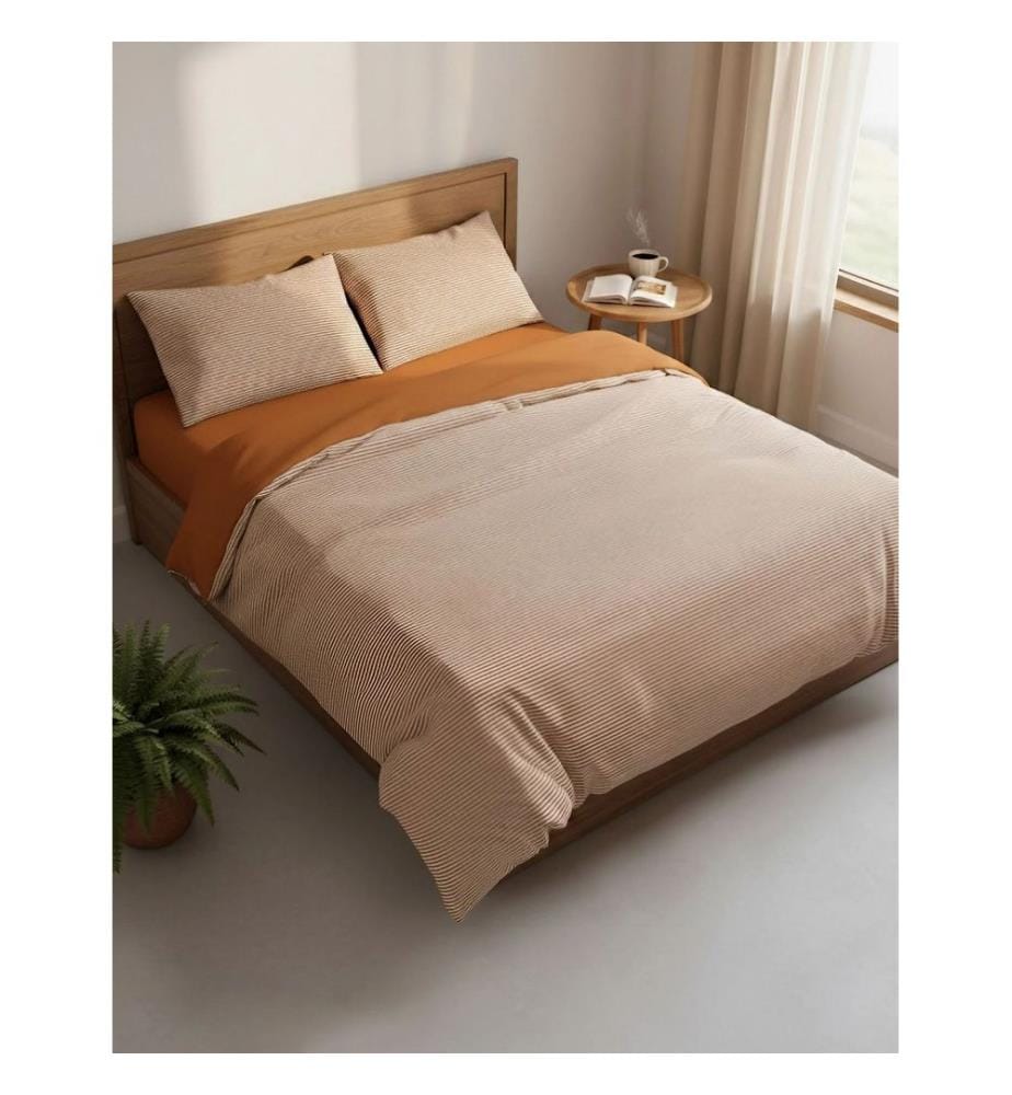 Ranforce King, parure de lit, cannelle, bleu foncé, 100 % coton, Ranforce