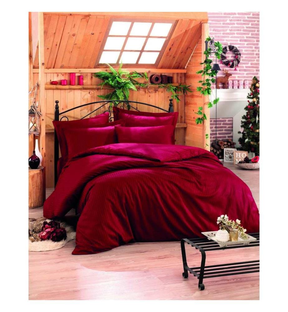 Parure de lit en satin (Super King), rouge bordeaux, 100 % satin de coton