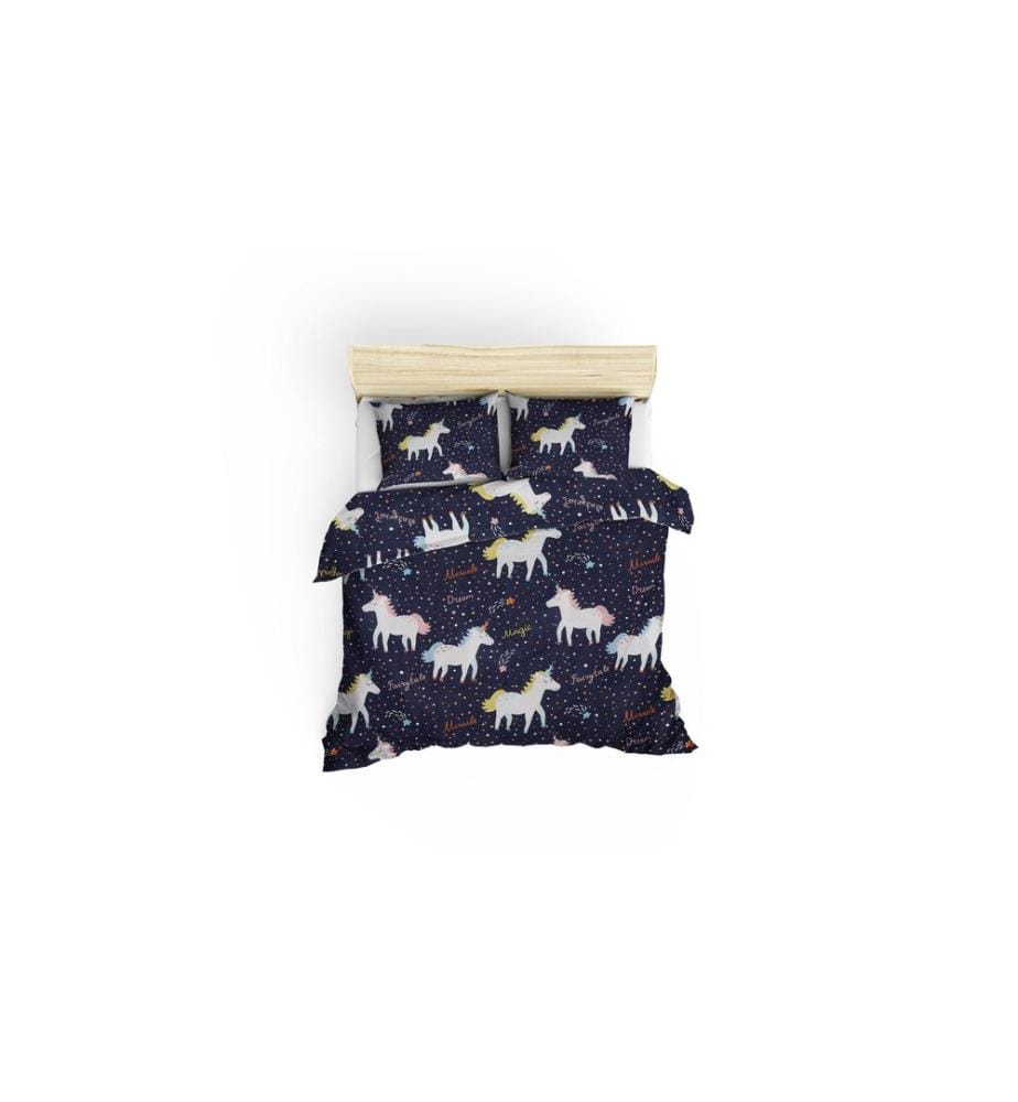 Ensemble linge de lit (Super King), bleu foncé, blanc, jaune, 65 % coton / 35 % polyester