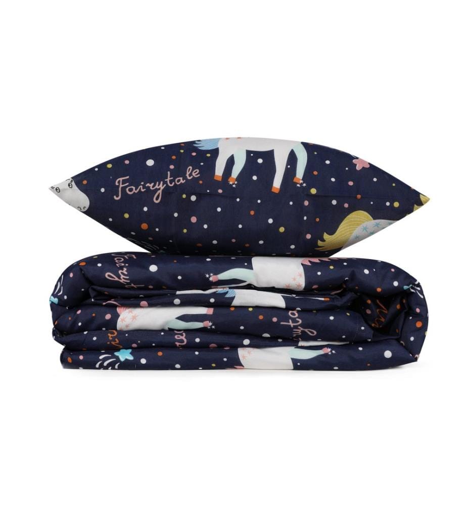 Ensemble linge de lit (Super King), bleu foncé, blanc, jaune, 65 % coton / 35 % polyester
