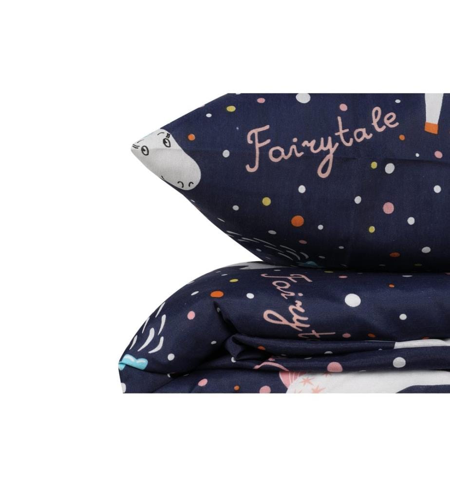 Ensemble linge de lit (Super King), bleu foncé, blanc, jaune, 65 % coton / 35 % polyester