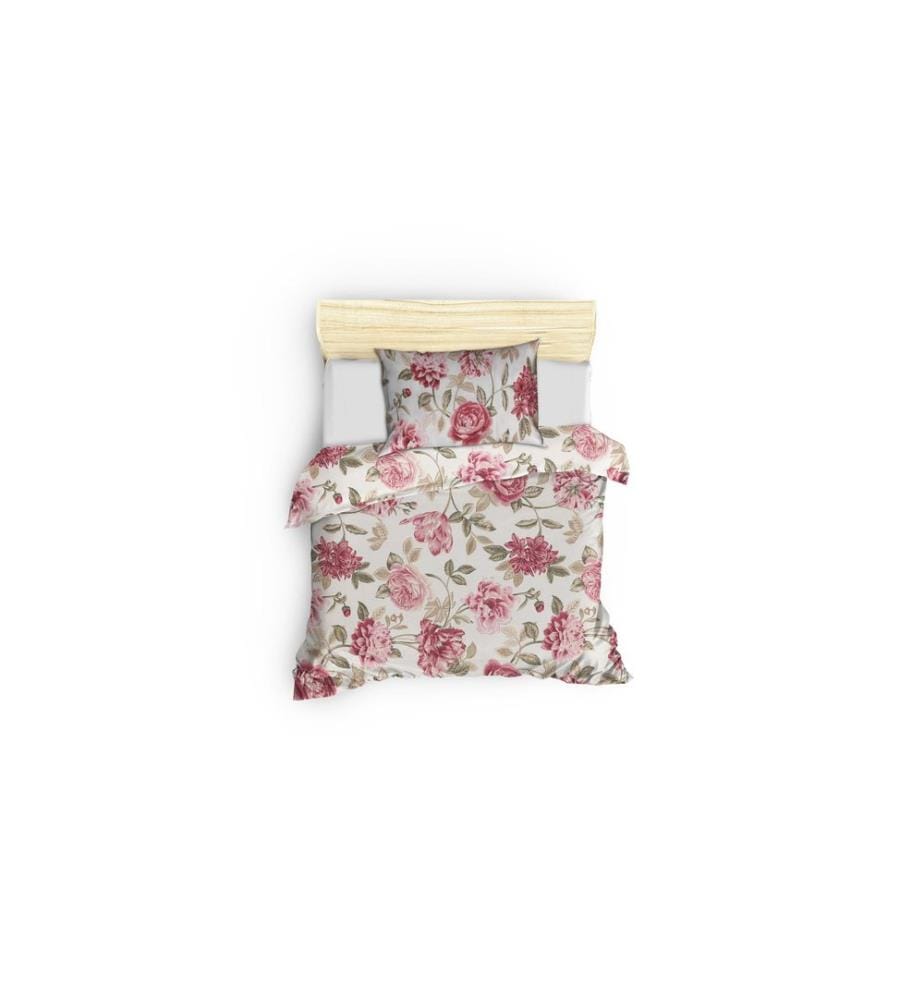 Parure de lit simple, rose, crème, vert, 65 % coton / 35 % polyester
