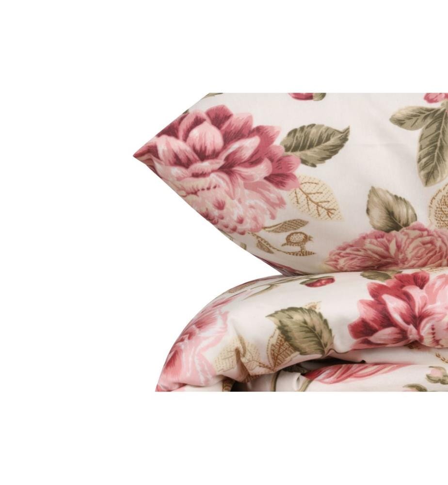Parure de lit simple, rose, crème, vert, 65 % coton / 35 % polyester