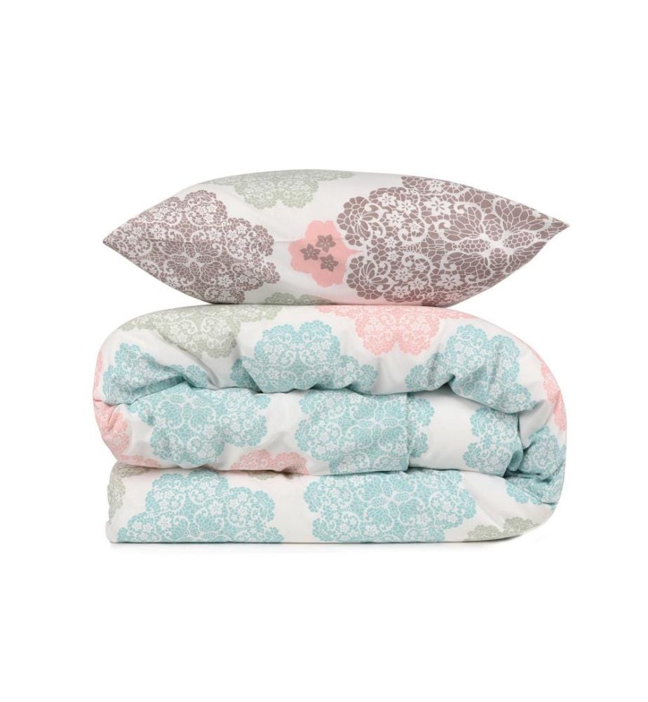 Parure de lit simple, turquoise, saumon, crème, 65 % coton / 35 % polyester