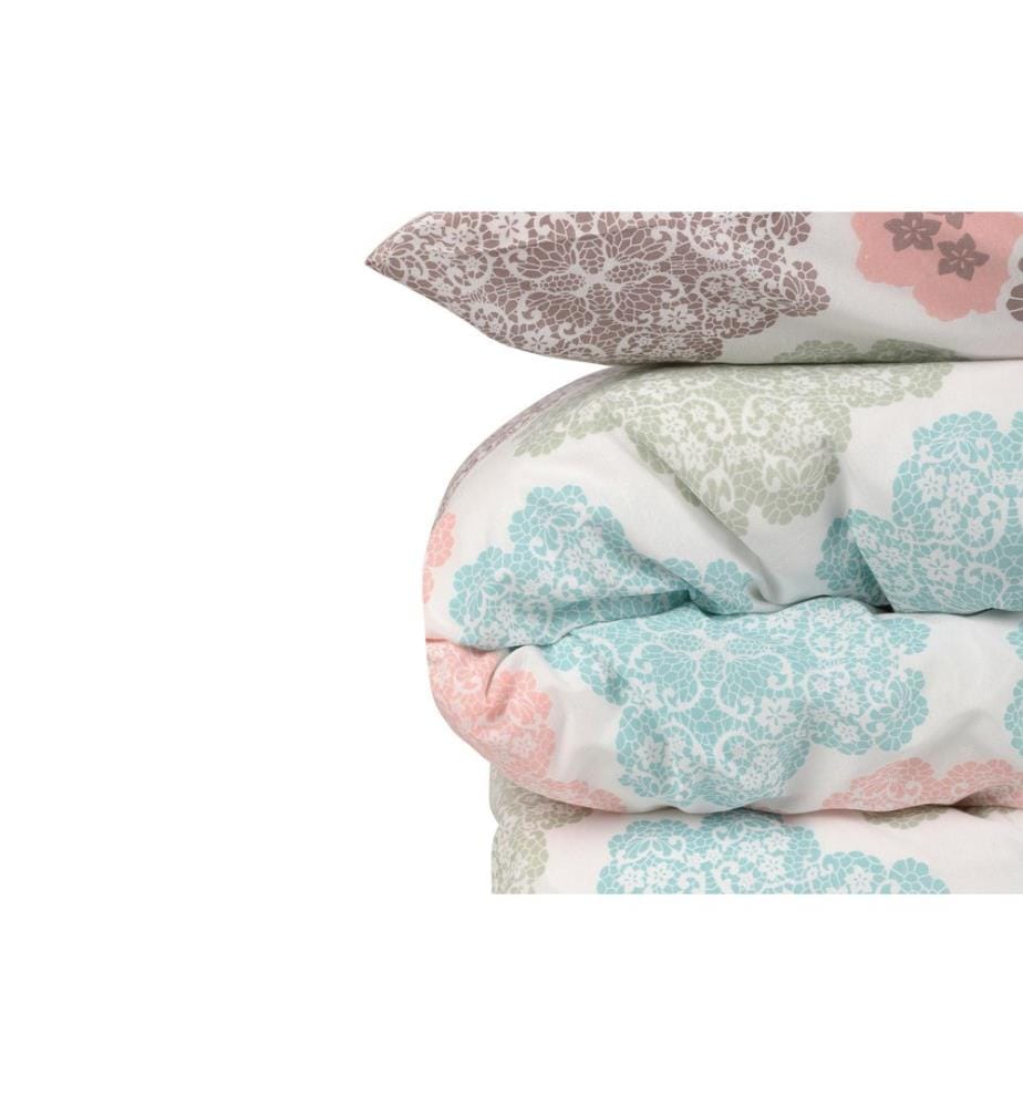 Parure de lit simple, turquoise, saumon, crème, 65 % coton / 35 % polyester
