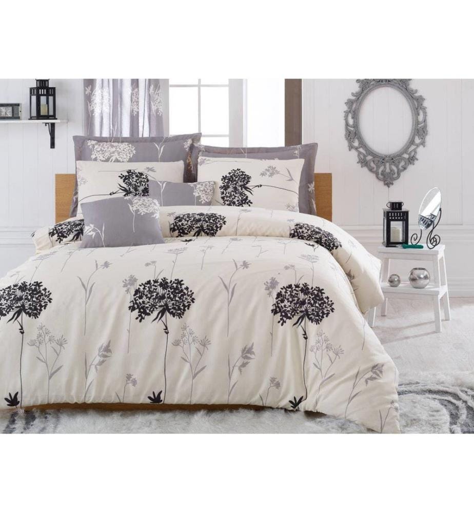 Parure de lit simple, gris, beige, noir, 65 % coton / 35 % polyester