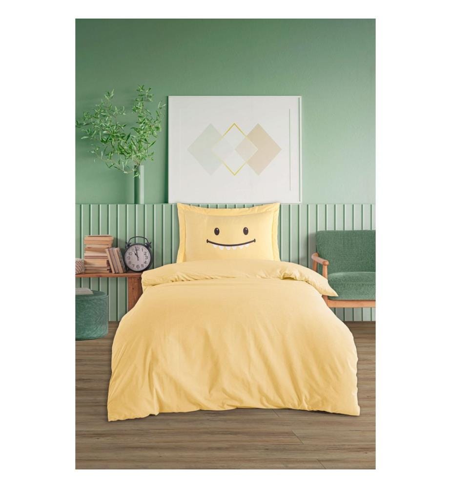Parure de lit simple, jaune, 65 % coton / 35 % polyester