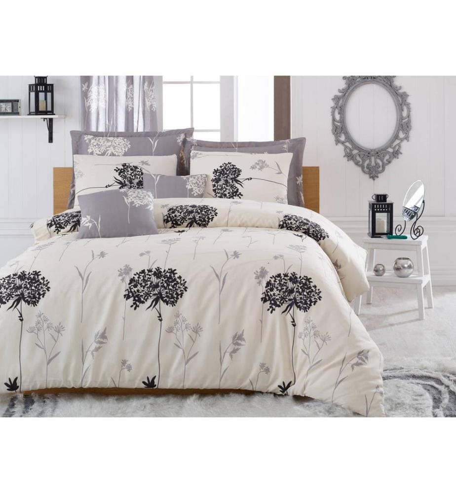 Set copripiumino King, grigio, beige, nero, 65% cotone / 35% poliestere