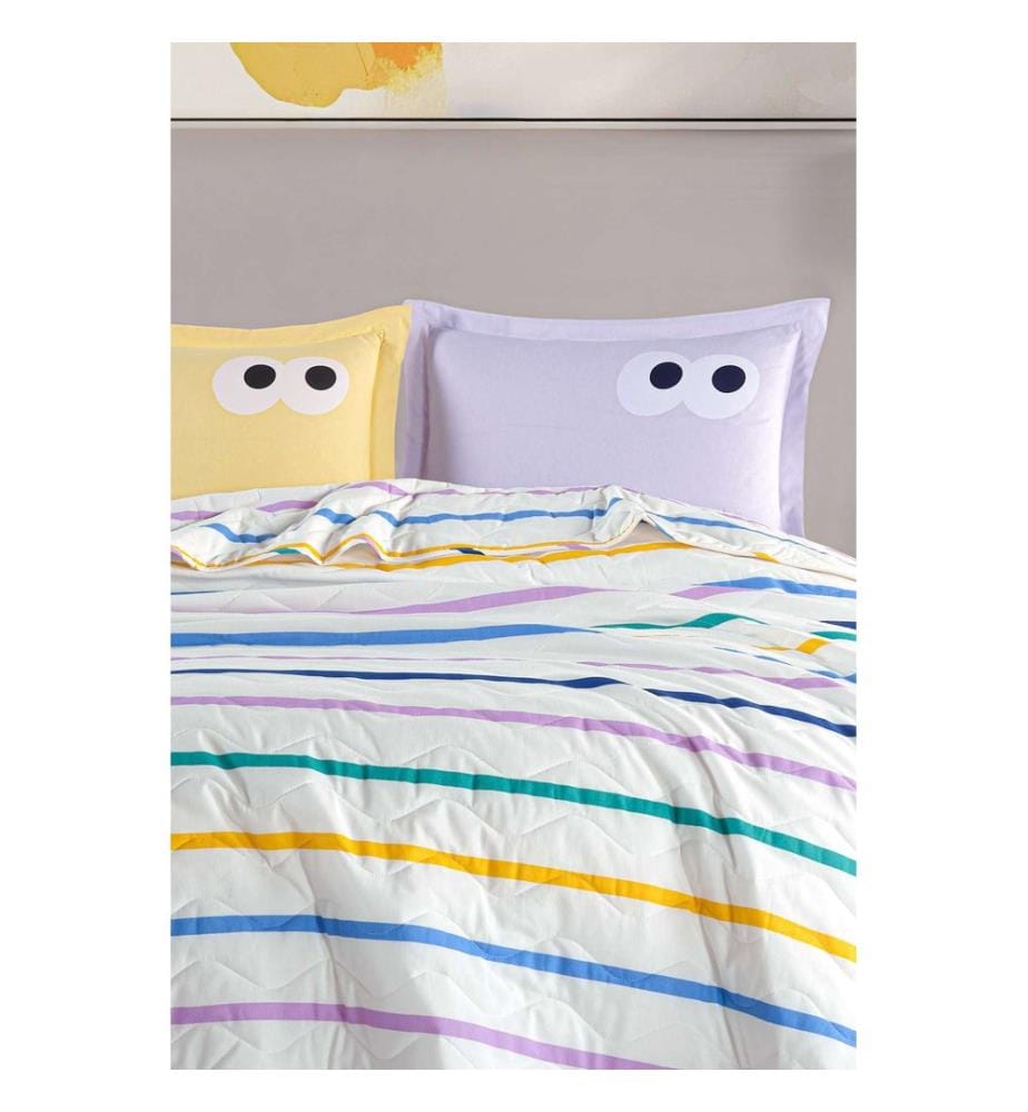 King Quilted Bedspread Set, Yellow, Lilac, 65% COTTON / 35% POLYESTER (Cover) /