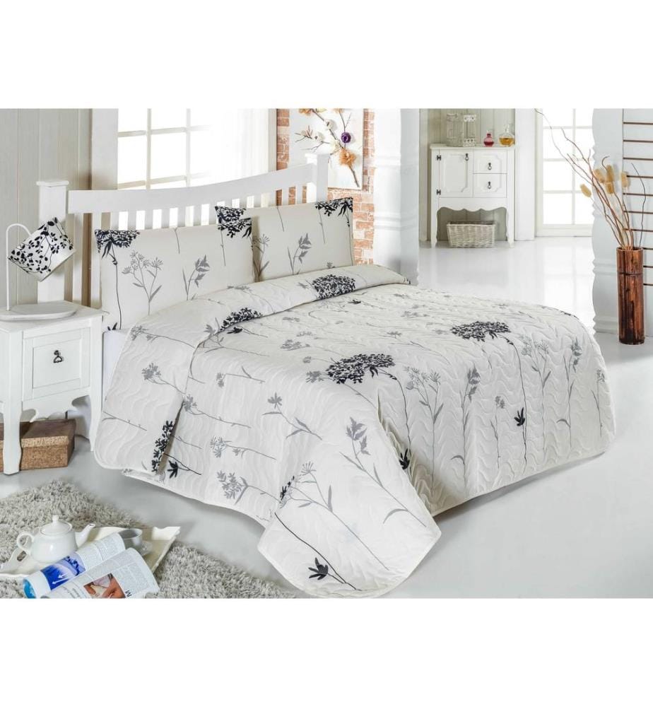 Ensemble de couvre-lit matelassé (kingsize), gris, beige, noir, 65 % coton / 35 % polyester, housse, /, fibre, remplissage