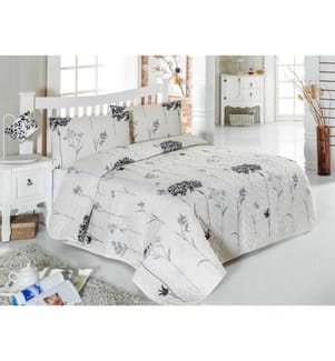 Copriletto trapuntato King, grigio, beige, nero, 65% cotone / 35% poliestere, rivestimento, /, fibra, imbottitura,