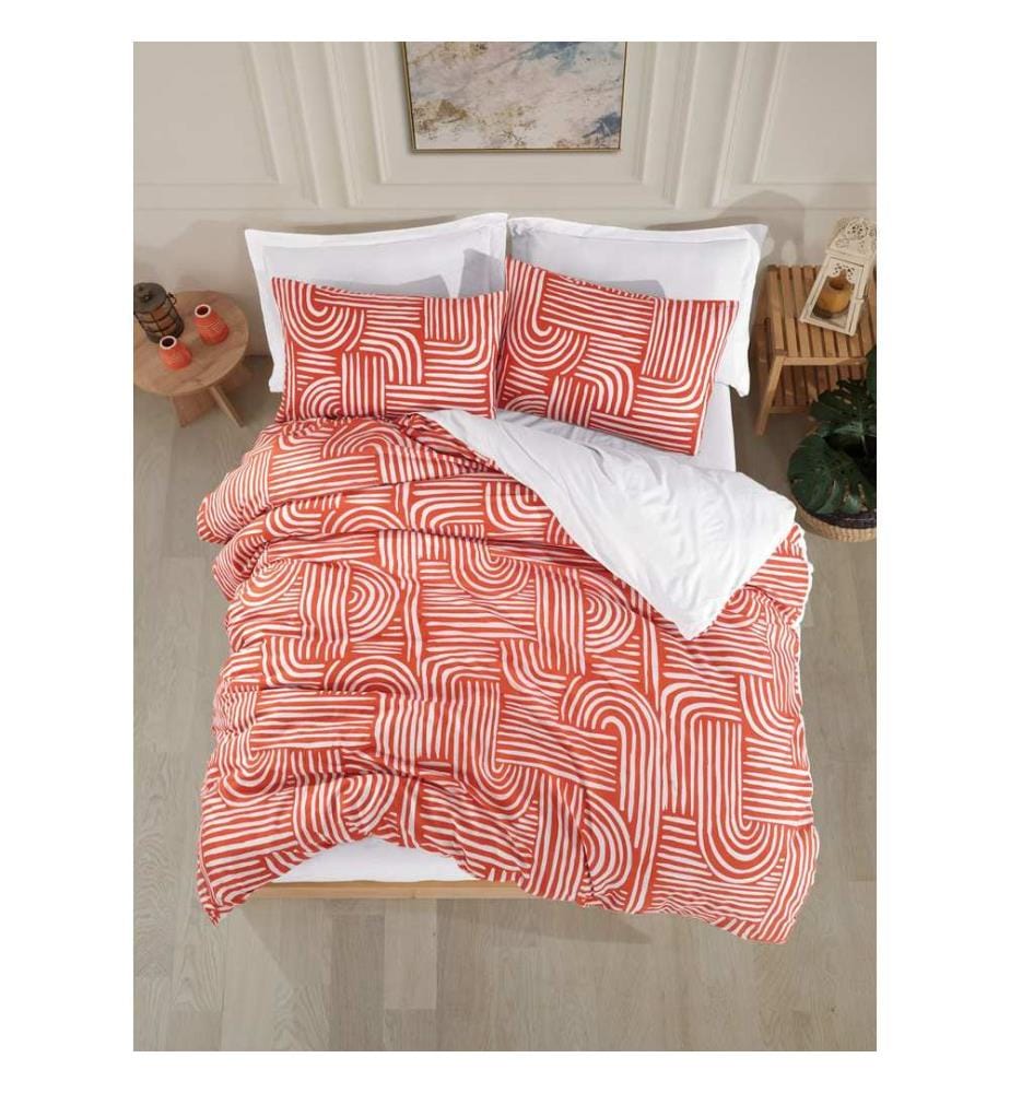Parure de lit simple, rouge carreau, 65 % coton / 35 % polyester