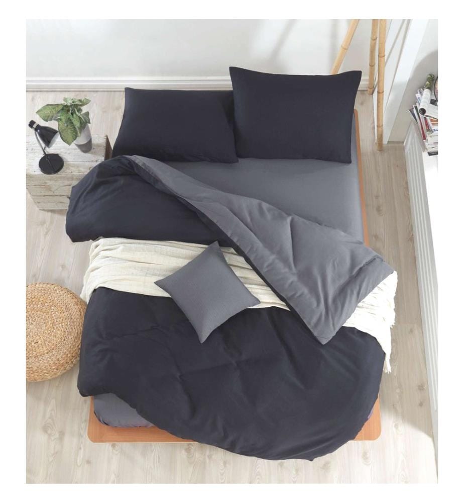 Ensemble linge de lit (kingsize), noir, gris fumé, 65 % coton / 35 % polyester