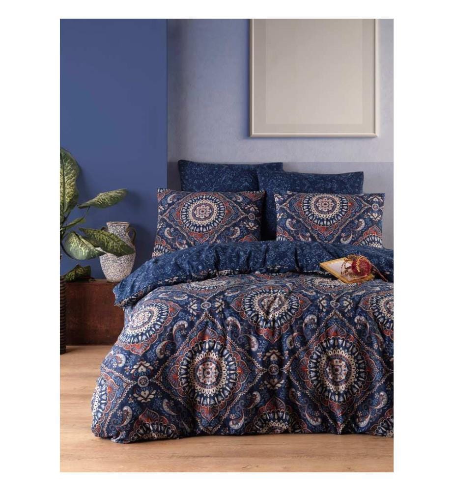 Ensemble linge de lit (kingsize), bleu foncé, 65 % coton / 35 % polyester