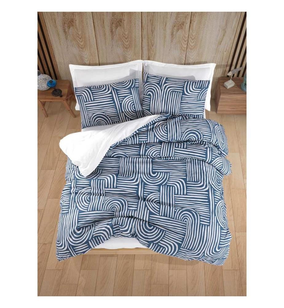 Ensemble linge de lit (kingsize), bleu, 65 % coton / 35 % polyester