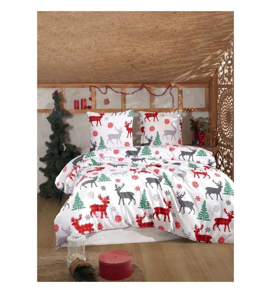 Ensemble linge de lit (Super King), blanc, rouge, vert, gris, 65 % coton / 35 % polyester