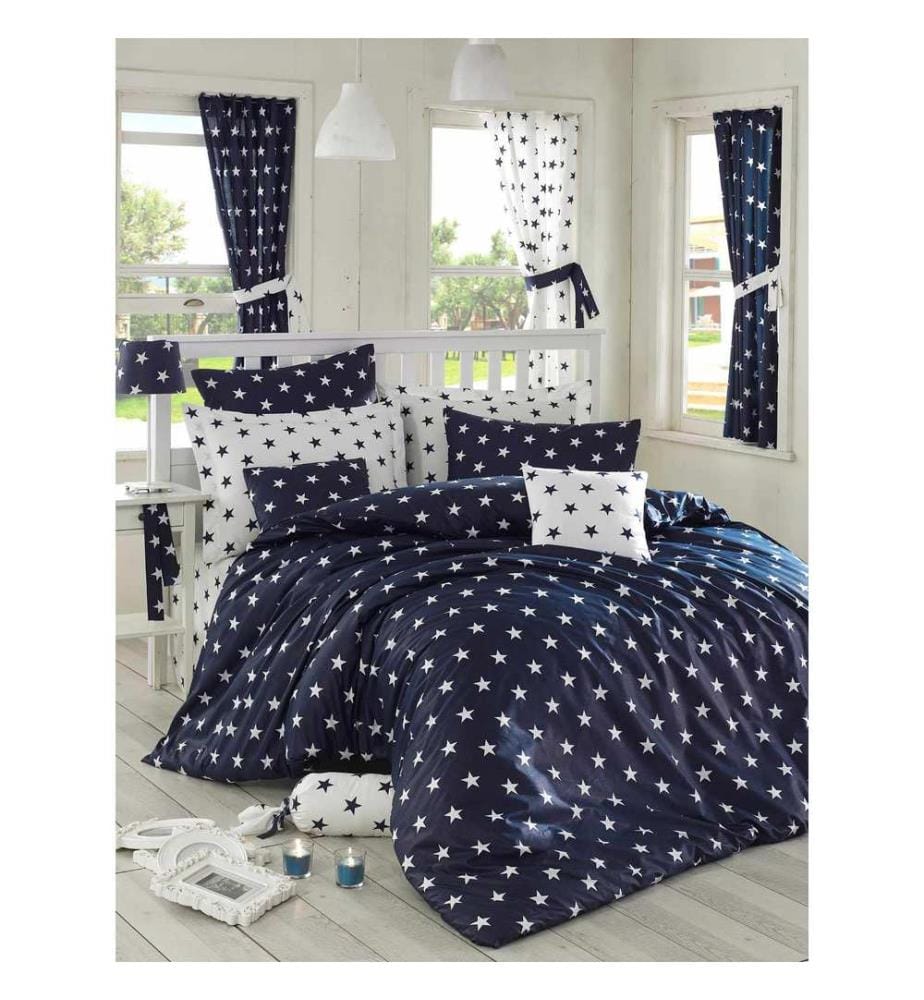 Bettwäsche-Set (Kingsize), Dunkelblau, Weiss, 50 % Baumwolle / 50 % Polyester