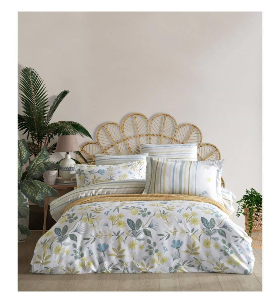Ranforce, ensemble linge de lit double, blanc, vert, jaune, 100 % coton