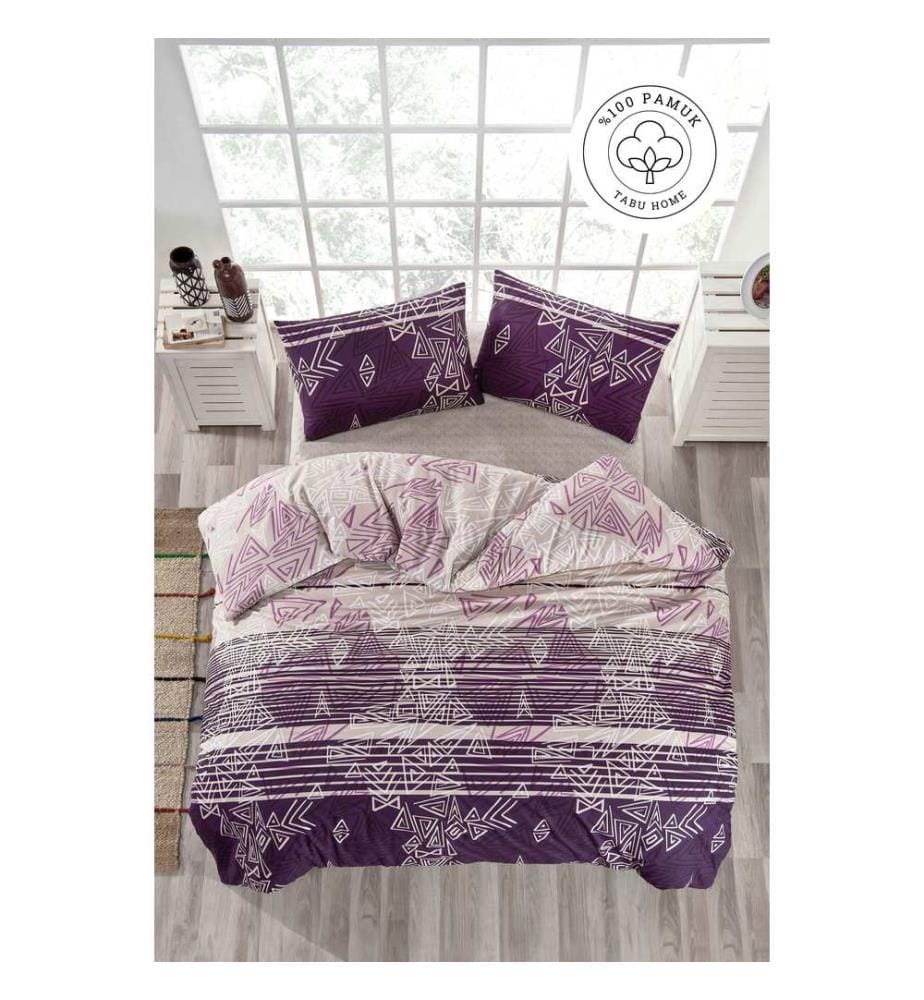Ranforce King, ensemble linge de lit, lilas, blanc, 100 % coton