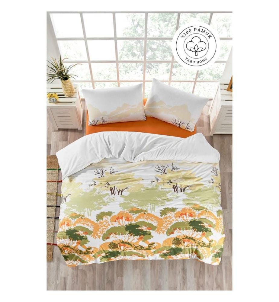 Ranforce King, ensemble linge de lit, blanc, orange, vert, 100 % coton