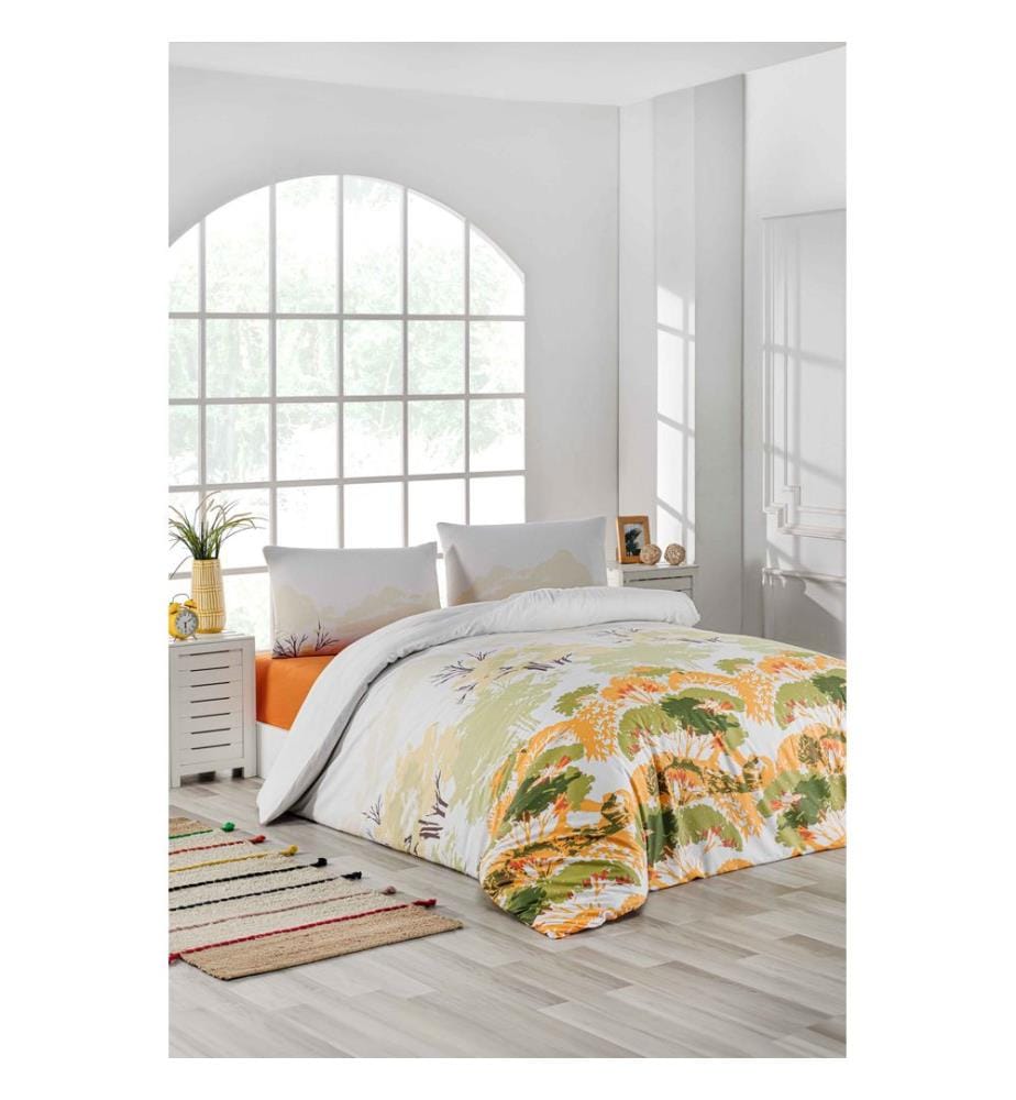Ranforce King, ensemble linge de lit, blanc, orange, vert, 100 % coton