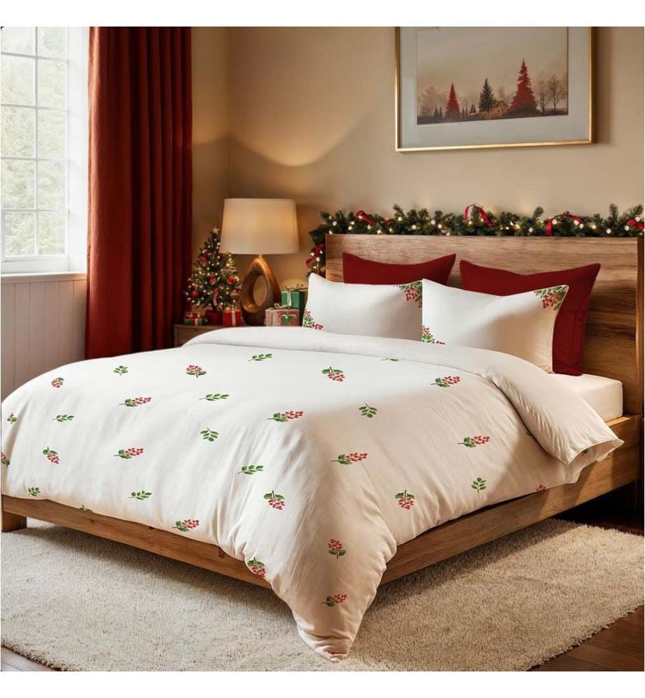 Einzelbettwäsche-Set, Weiss, Grün, Rot, 70 % Baumwolle / 30 % Polyester