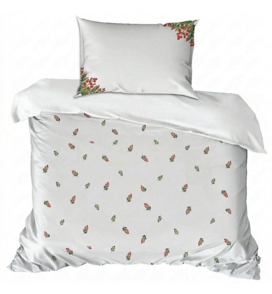 Einzelbettwäsche-Set, Weiss, Grün, Rot, 70 % Baumwolle / 30 % Polyester